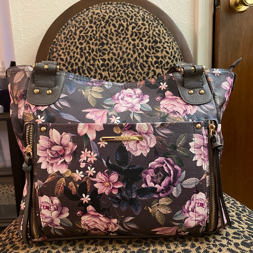 Rosetti Floral Tote - Gray and Pink + Crossbody Bag